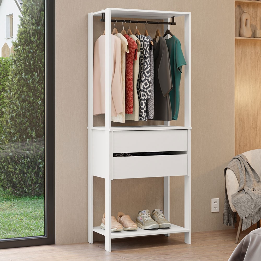 Madesa Wardrobe Clothes Storage Rack with 2 Drawers and Hanging Space