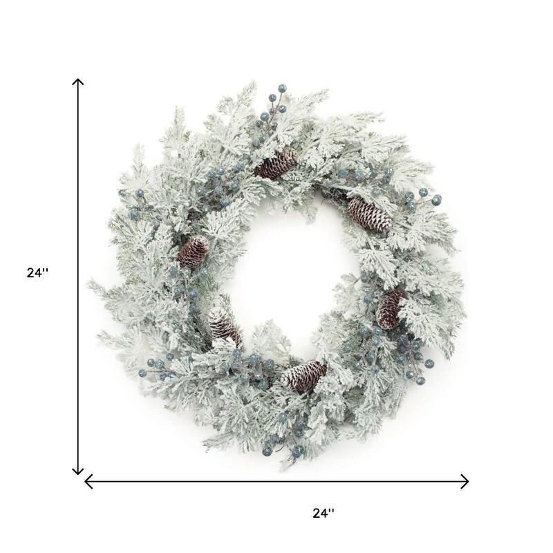 HomeRoots 24" White Flocked Pine And Pinecone Artificial Wreath