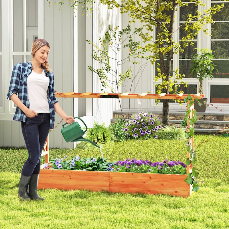 Costway 1/2 PCS Raised Garden Bed with Trellis Hanging Roof Planter - See Details