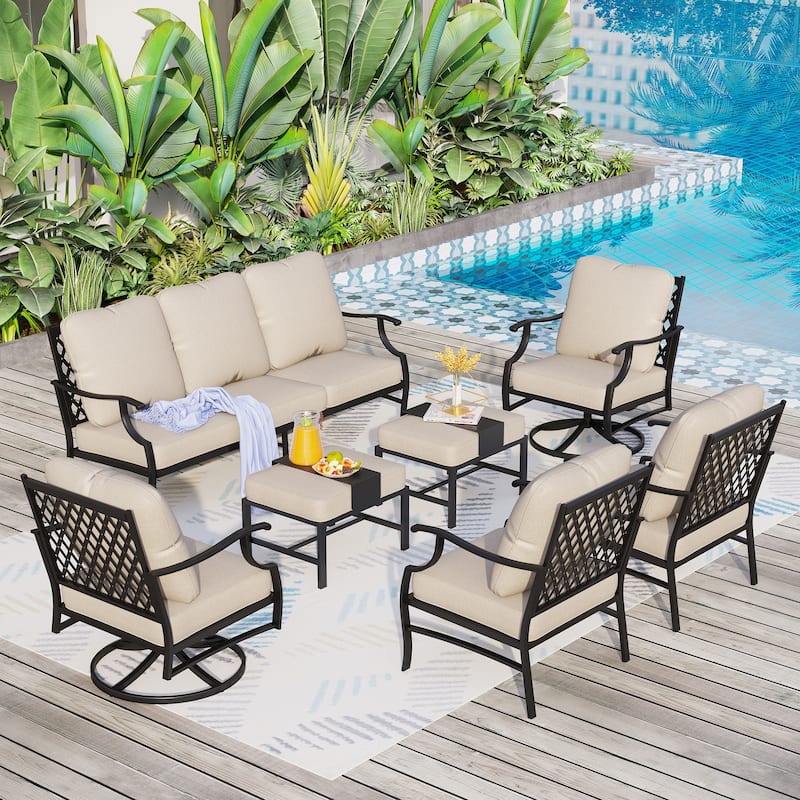 MAISON ARTS Patio Conversation Sets 5/7/9-Seat, Sofa Set with 2 Single Sofa Chairs, 3-Seater Sofa, Ottoman and Coffee Table - 7-Piece - Set 2