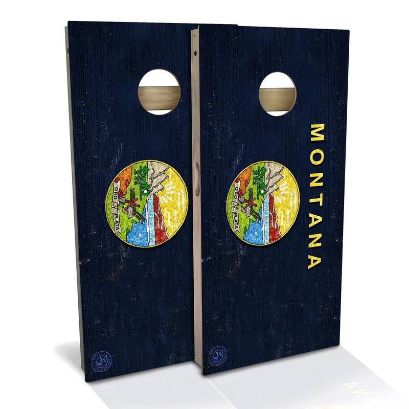 Montana Flag Outdoor Cornhole Board Set - Backyard 2x4 - Include Carrying Case