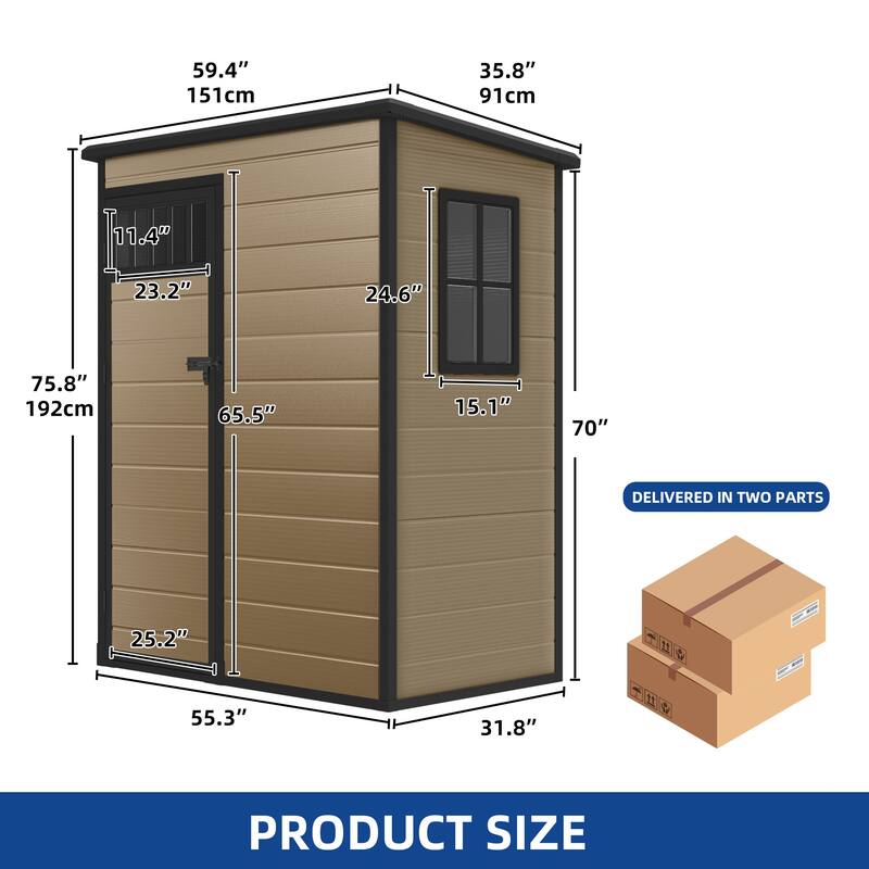 Moasis 5x3FT Outdoor Storage Shed with Floor, Windows, and Lockable Door - 5' X 3'