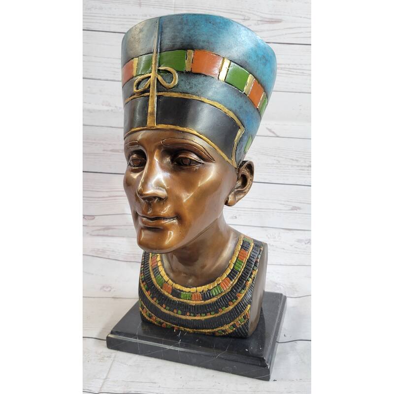 Nefertiti Egyptian Queen Pharaoh Bronze Bust Statue Sculpture Egypt Collectible 16 Inches X 10 Inches