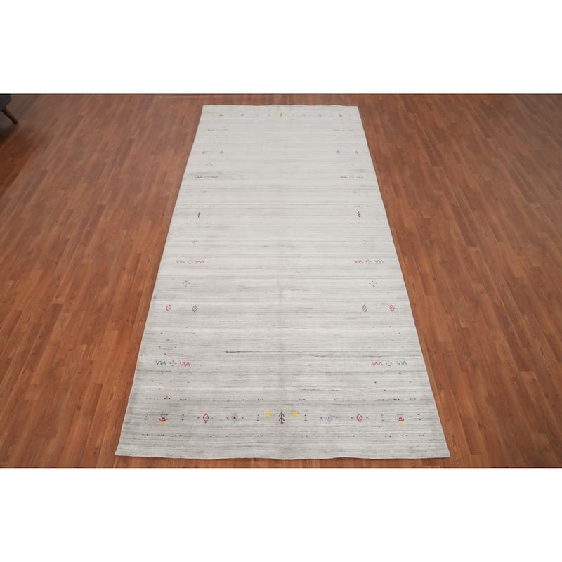Hand Knotted Oriental Viscose Silk Carpet Tribal Animal Pictorial Greys & Charcoal Gabbeh Area Rug - 11' 8'' X 5' 4''