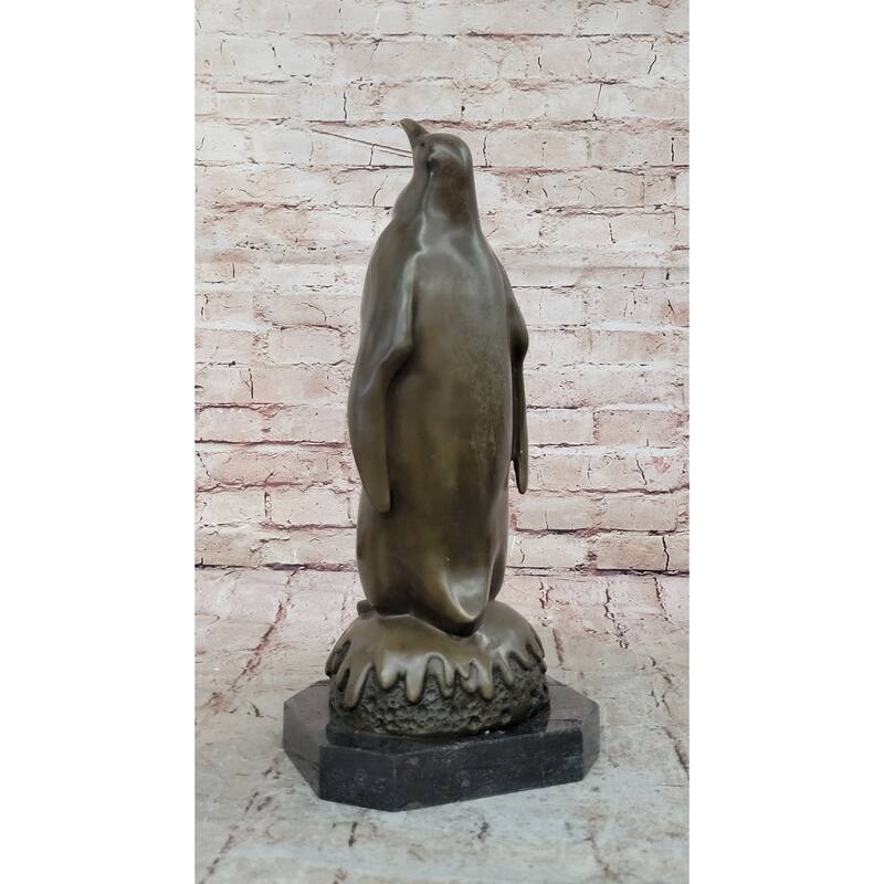 Penguin And Baby Chick Nestling Bronze Statue Sculpture Collectible Original Art 15 Inches X 7 Inches