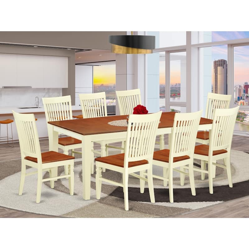 Round Dinette Set 8 Chairs Kitchen Table Set Wood Seat Buttermilk Cherry Finish