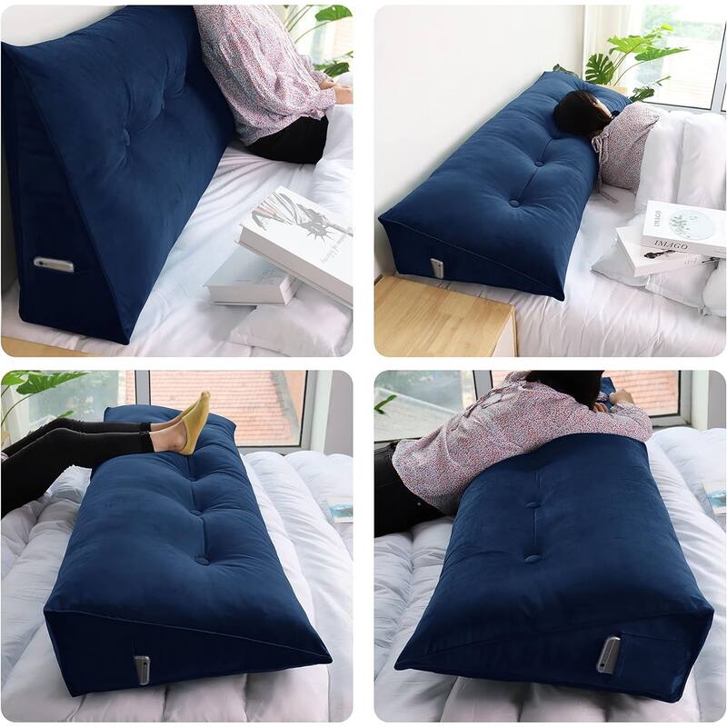 Velvet Headboard Reading Wedge Pillow for Bed Rest Sit Up Back Support