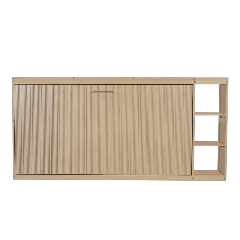 Twin Size Murphy Bed Cabinet with Bookshelf, Space-Saving Foldable Wood Wall Bed Frame w/Hidden Bed Foundation & Slats Support