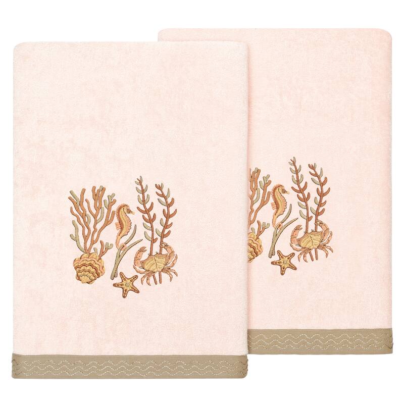Authentic Hotel and Spa Turkish Cotton Aaron 2PC Embellished Bath Towel Set - Blush
