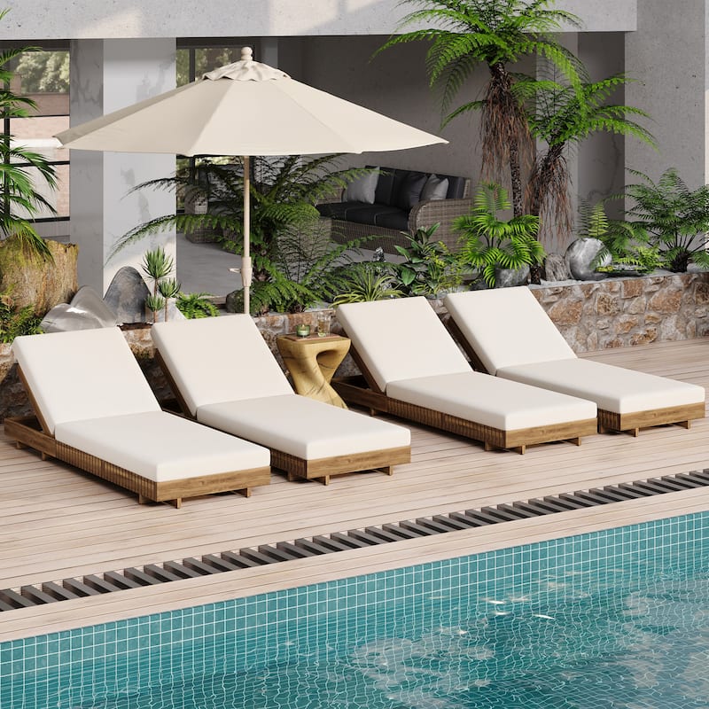 Christopher Knight Home - Emma Patio Acacia Wood Chaise Lounge Set of 4