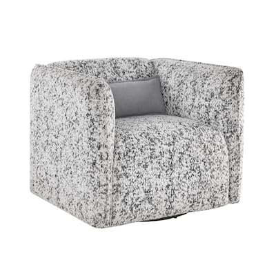 Swivel Armchair, Gray Jacquard Fabric, Foam Cushioning, Square Frame
