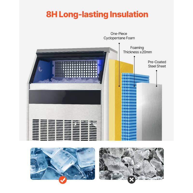 Silver Freestanding Ice Maker Machine with 88 lbs Storage and Self-Cleaning LED Digital Panel - 26 x 24 x 36.4 in