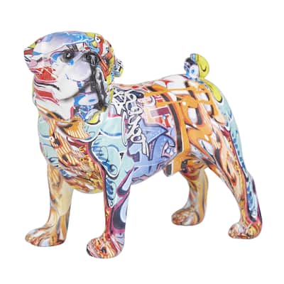 Polystone Bulldog Graffiti Decorative Sculpture - Multi Colored - Roche River Decor