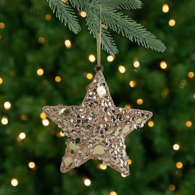 6" Tri-Color Gold Star Shaped Christmas Ornament