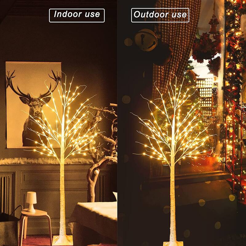 3 Piece Pre-lit Artificial Christmas Tree Set with Warm White Lights, Twinkle LED Birch Tree for Wedding, Festival, Party