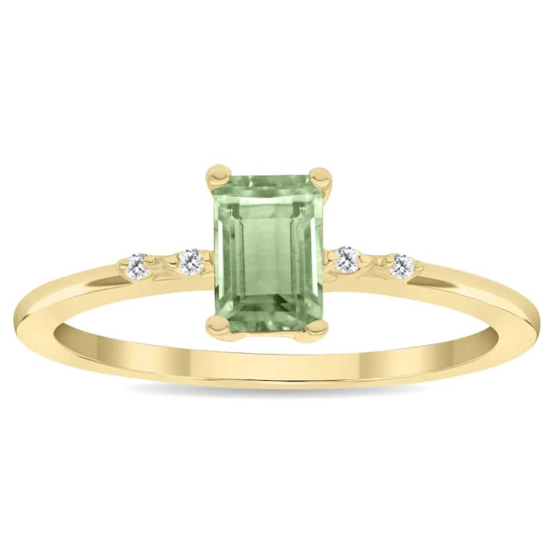 Women's Emerald Cut Green Amethyst and Diamond Sparkle Ring in 10K Yellow Gold