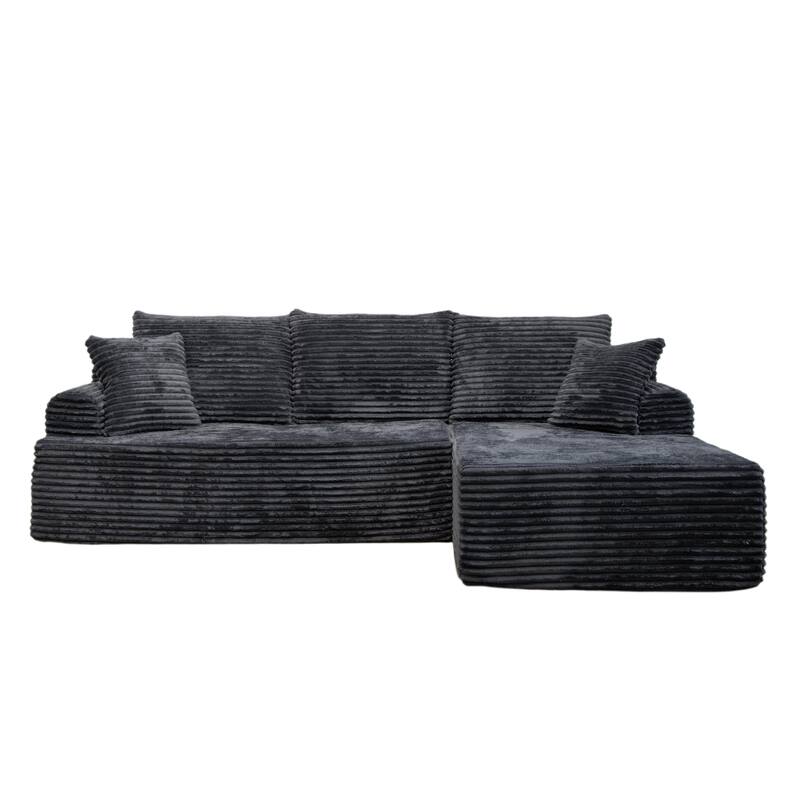 L-Shaped Corner Sectional Sofa Set with Side Chaise Lounge, Soft Foam Cushion Modular Sofa Corduroy Leisure Couch