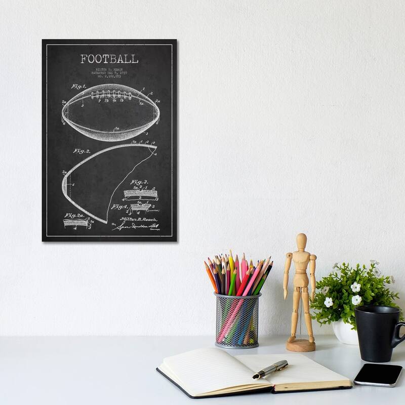 iCanvas "Football Charcoal Patent Blueprint" by Aged Pixel Canvas Print - 12x8x0.75