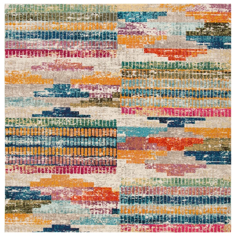 SAFAVIEH Madison Jocelyn Boho Distressed Rug - 6'7" Square - Ivory/Multi
