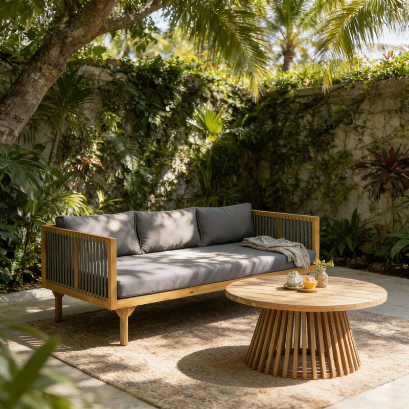 Christopher Knight Home - Acacia Wood Outdoor Patio Sofa with Rope Design