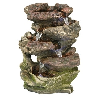 Sunnydaze 5 Step Rock Falls Tabletop Indoor Fountain with LED Lights - 14-Inch - 14-In