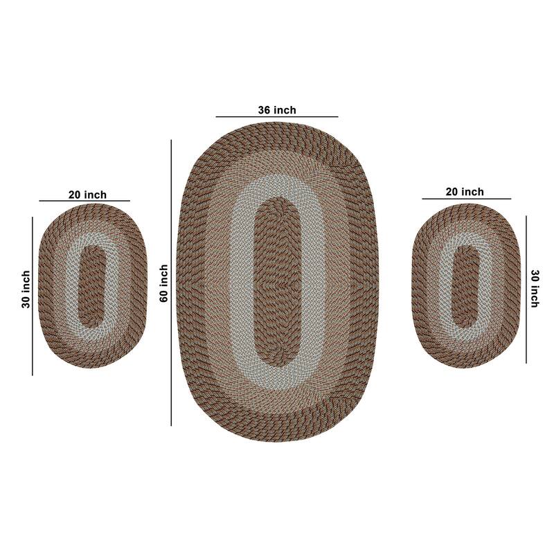 Better Trends Country Braid 100% Polypropylene 3 Pc Set Stain Resistant, Double Sided Reversible Indoor Area Utility Rug