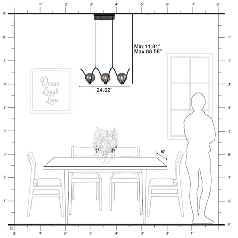 Modern 3-Light Black Spiral Pendant Light with Smoky Gray Glass Shades - Dia.24-in