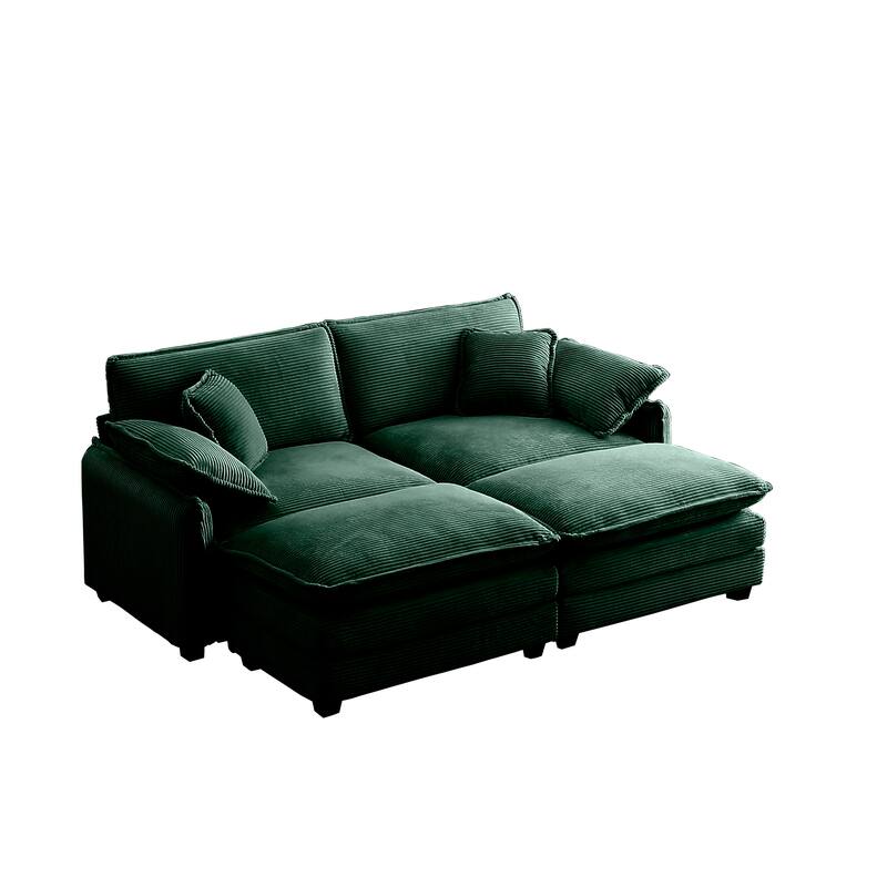 4-Piece Corduroy Modular Sleeper Sectional Sofa with 2 Ottomans & 4 Pillows