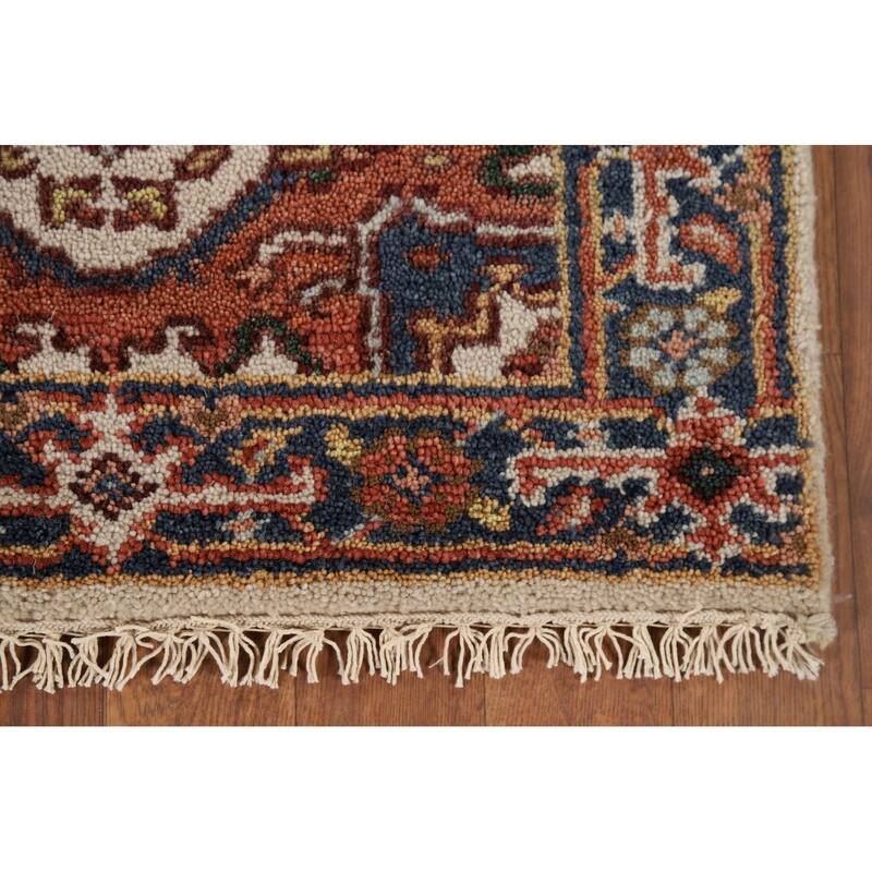 Heriz Serapi Indian Accent Rug Hand-Knotted Beige Wool Carpet - 2'0" x 3'0"