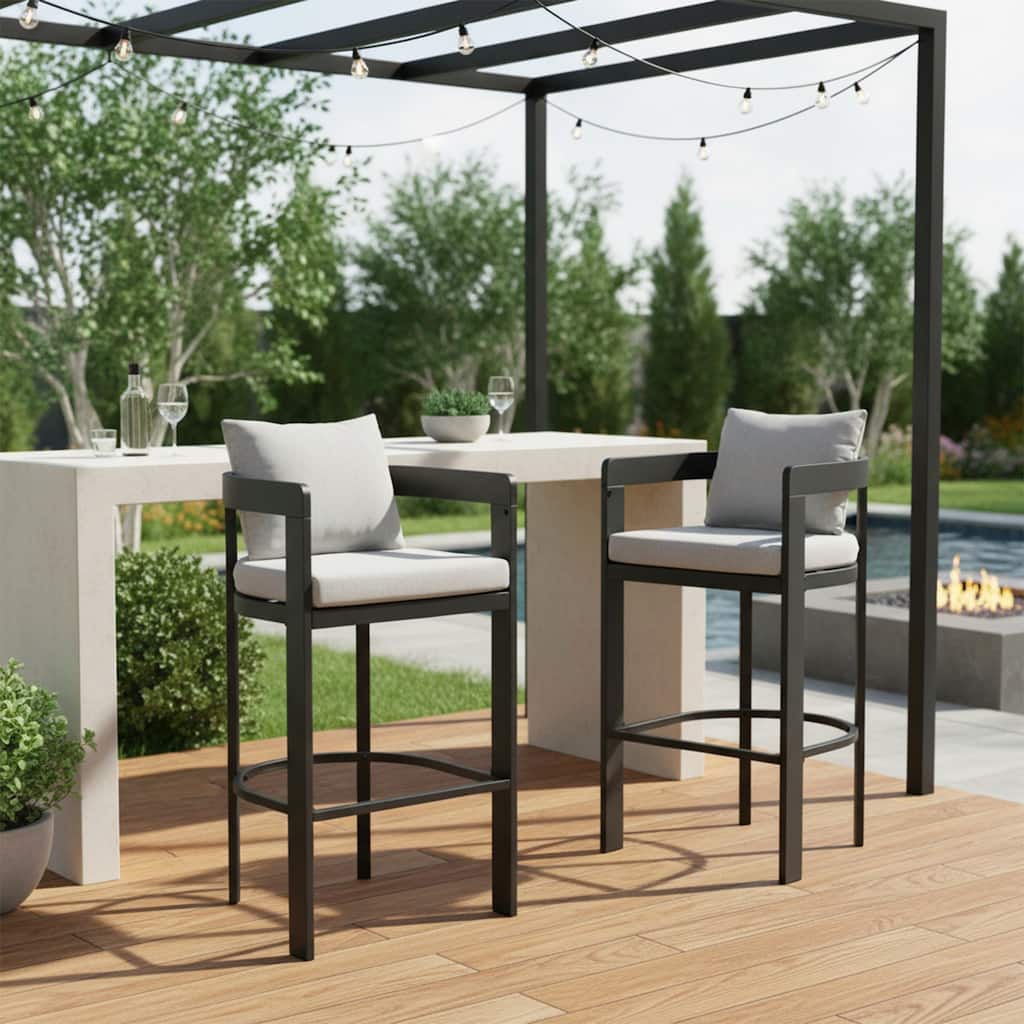 Christopher Knight Home - Vornell Outdoor 41.9"H Iron Frame Bar Stool with Olefin Fabric Upholstery, Cushion & Footrest Set