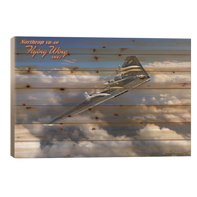 YB-49 Wing Print On Wood by Larry Grossman - Multi-Color - 26x40x1.5