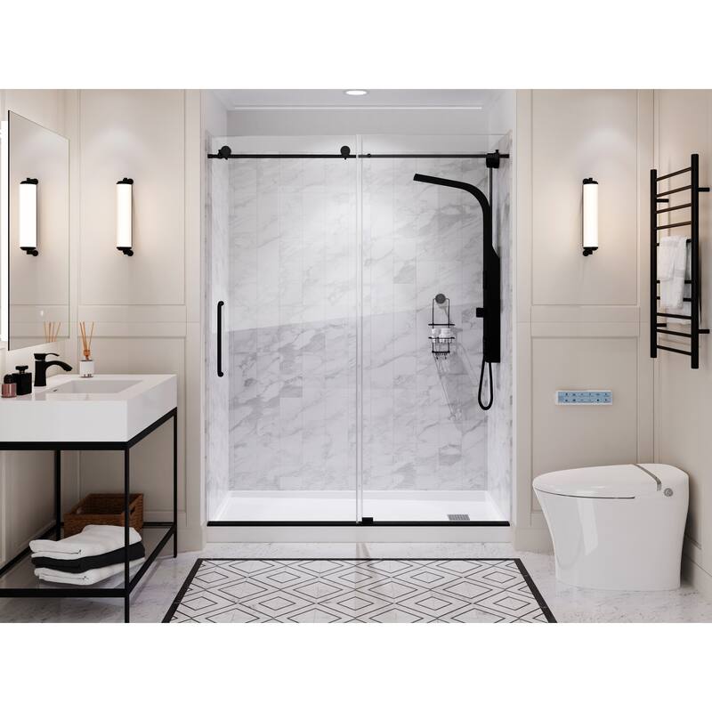 Alexander 60 in. L x 30 in. W Alcove Shower Pan Base with Right Drain in Glossy White Marine Acrylic