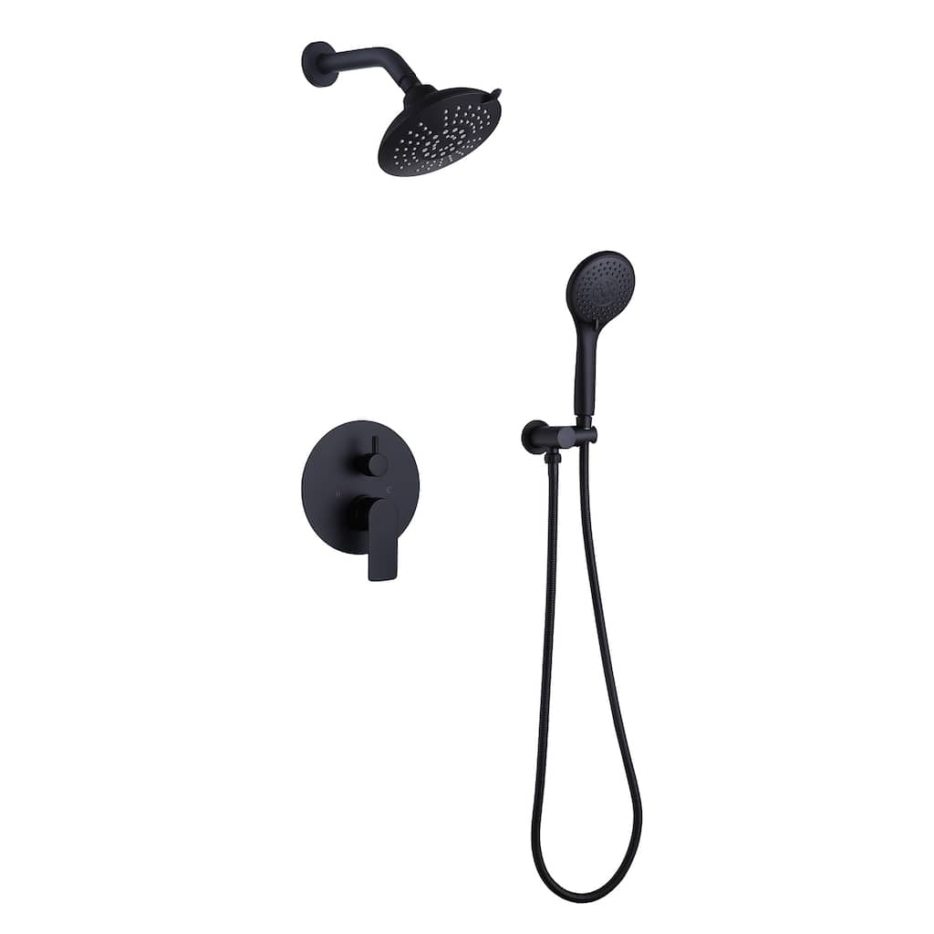 Wall Mount Shower Faucet With Hand Shower, Matte Black Shower System Sets for Bathroom Rainfall Shower Head With Rough-in Valve