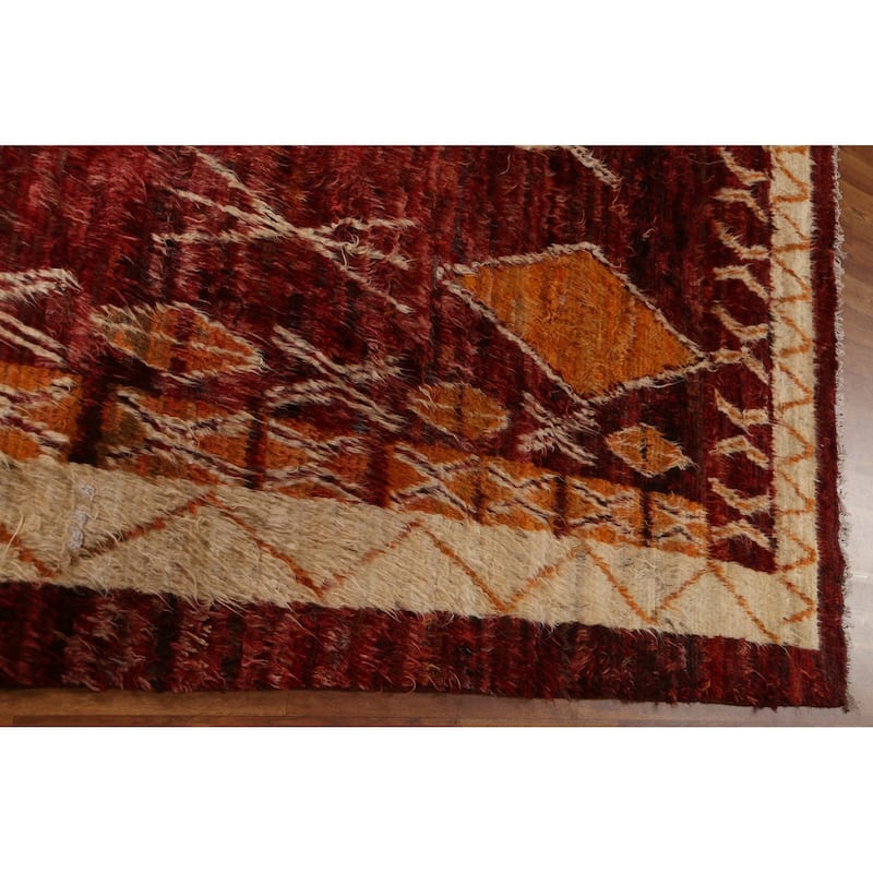 Hand Knotted Oriental 100% Wool Carpet Modern Tribal Red Moroccan Area Rug - 9' 10'' X 6' 10''