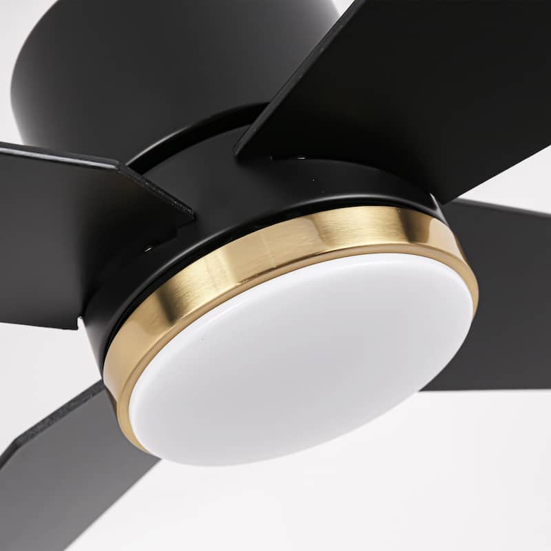 52" Black Wood 4-Blade Dimmable Modern Ceiling Fan with Light and Remote