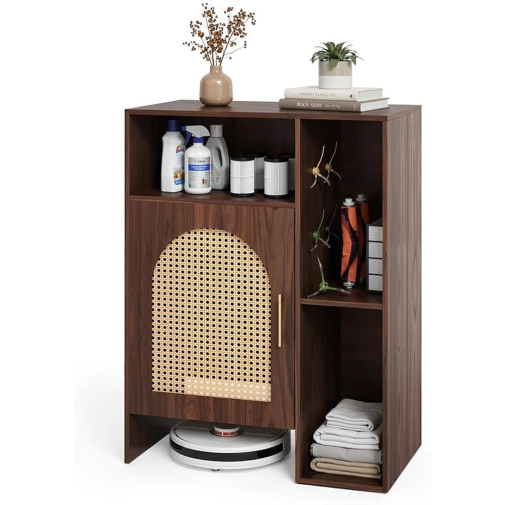 Storage Cabinet, Robot Vacuum Stand Cabinet, Multi Tier Farmhouse End Cabinet - 17.72"D x 31.5"W x 41.34"H
