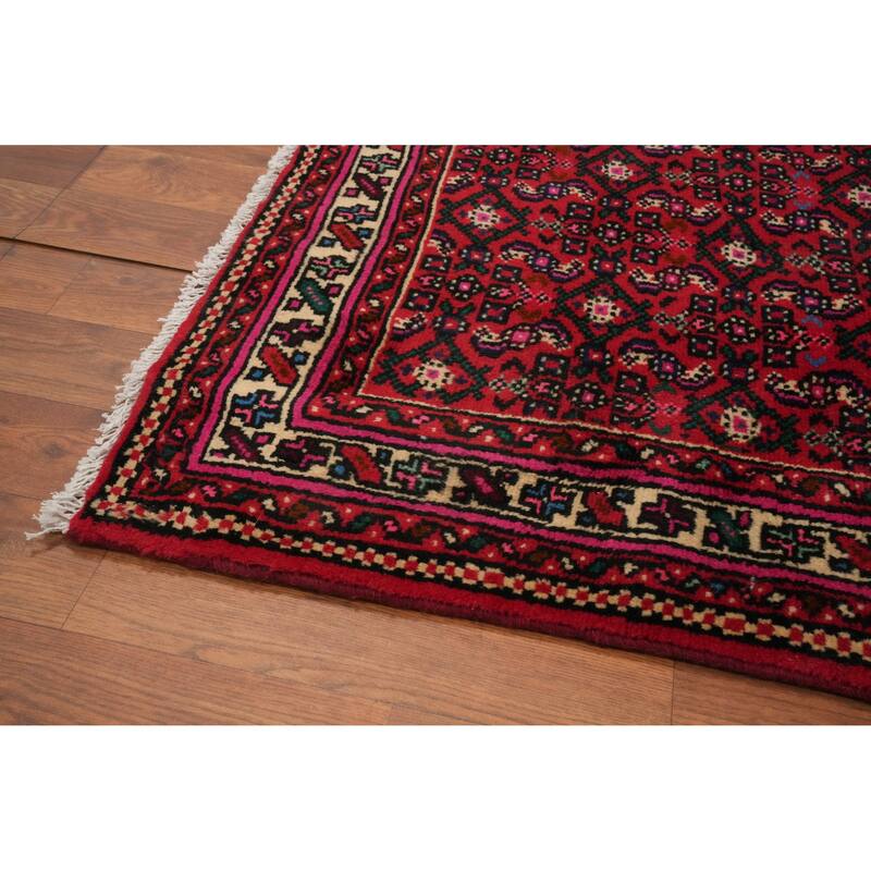 Hand Knotted Oriental 100% Wool Carpet Traditional Geometric Red Hossainabad Runner Rug - 31' 6'' X 2' 8''