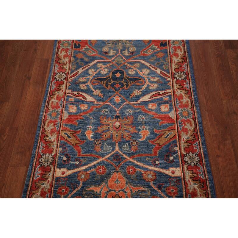 Blue Vegetable Dye Ziegler Oriental Runner Rug Handmade Wool Carpet - 2'8" x 12'11"