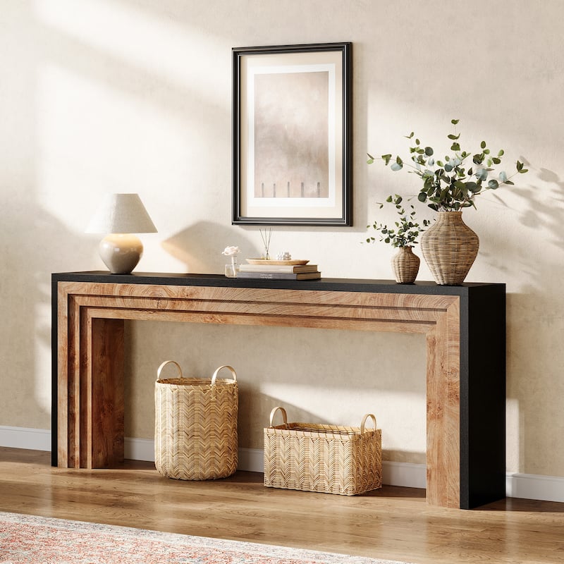70.9 Inches Extra Long Console Sofa Table for Living Room Entryway - 11.61" D x 70.9" W x 32.68" H - Black&Natural wood