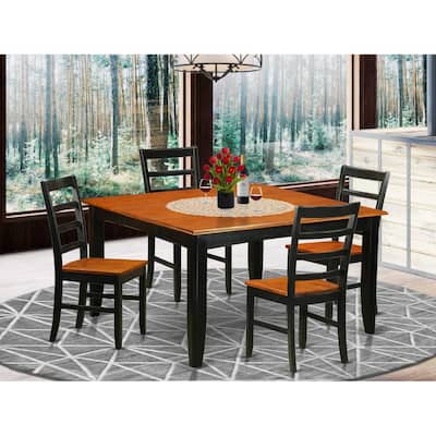 HomeStock 5-Piece Square Black Finish Solid Wood Top Dining table with 4-Chairs