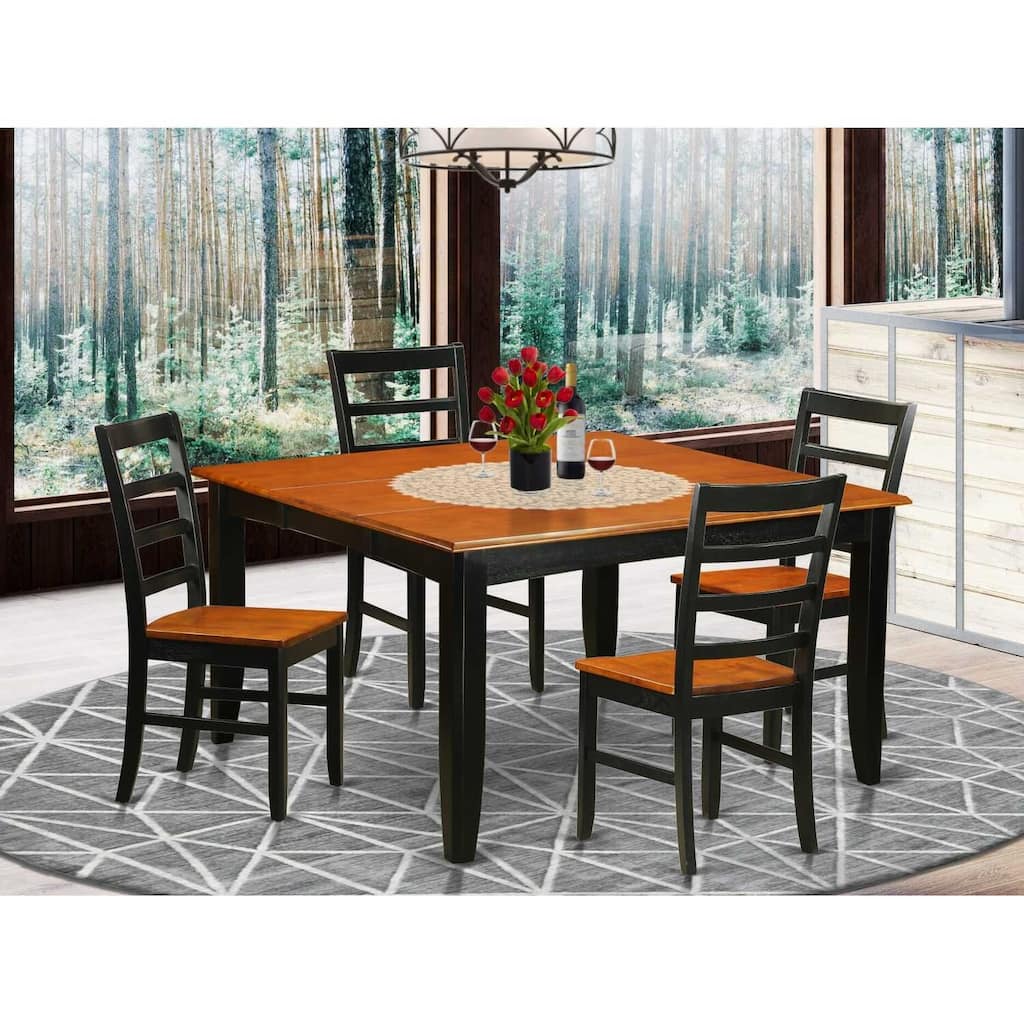 HomeStock 5-Piece Square Black Finish Solid Wood Top Dining table with 4-Chairs