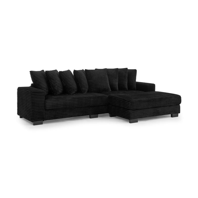 L-Shaped Convertible Sectional Sofa with Ottoman, Corduroy Tufted Upholstered Sleeper Sofa, Modular Corner 3 Seat Sofa