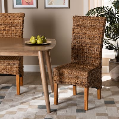 Trianna Rustic Transitional Natural Abaca and Wood Dining Chair-Brown