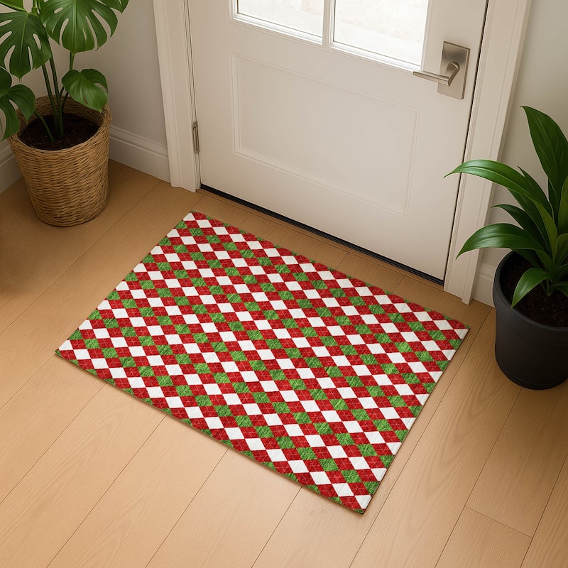 Premium Washable Super Soft Argyle Mayfield Rug - Red - 1'8" x 2'6"