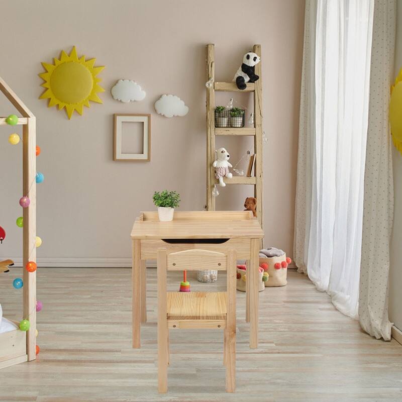 23 In. Wood Kids Activity Table Set With Flip Top And Storage Space - N/A