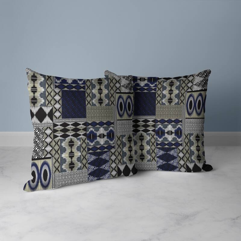 Patched Perfection Faux Suede Reversible Throw Pillow Grey and Blue