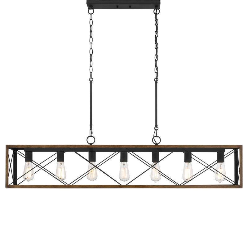 Kiro 7-light Farmhouse 48In Linear Chandelier Rectangle Dining Lights with UL - 48'' W x 7.78'' D x 11'' H