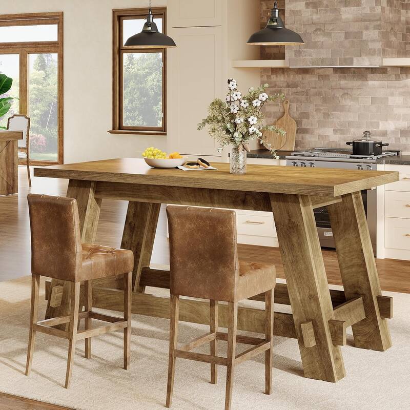 63" Counter Height Bar Table, Rectangular High Top Pub Table Home Bar Unit