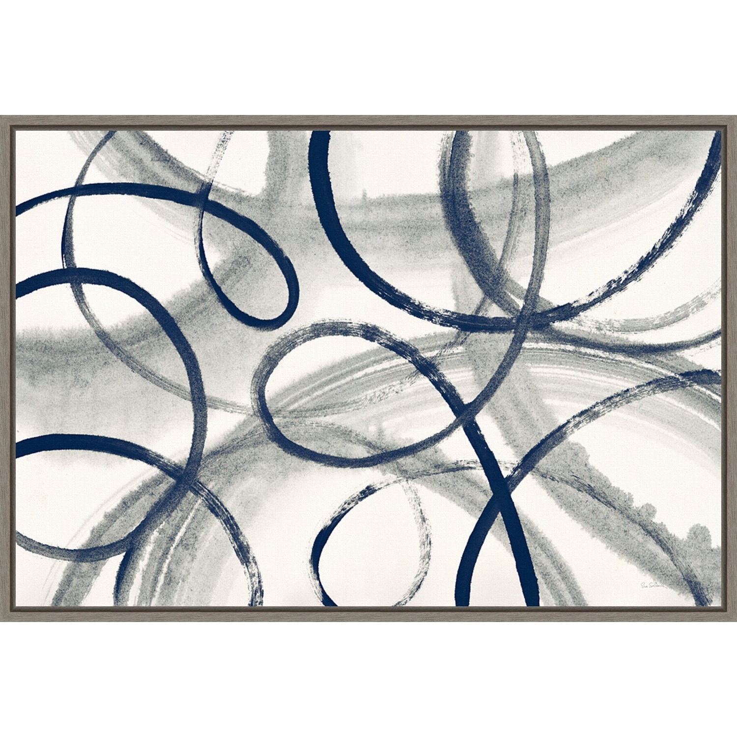 Calligraphia with Navy by Sue Schlabach Framed Canvas Art