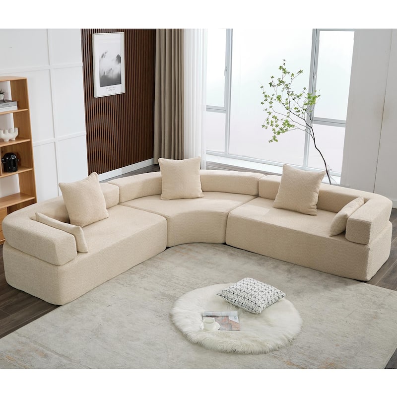 111" Oversized Boucle Upholstered L-Shaped Corner Modular Sectional Sofa, 3-piece Free Combination, No Assembly Required